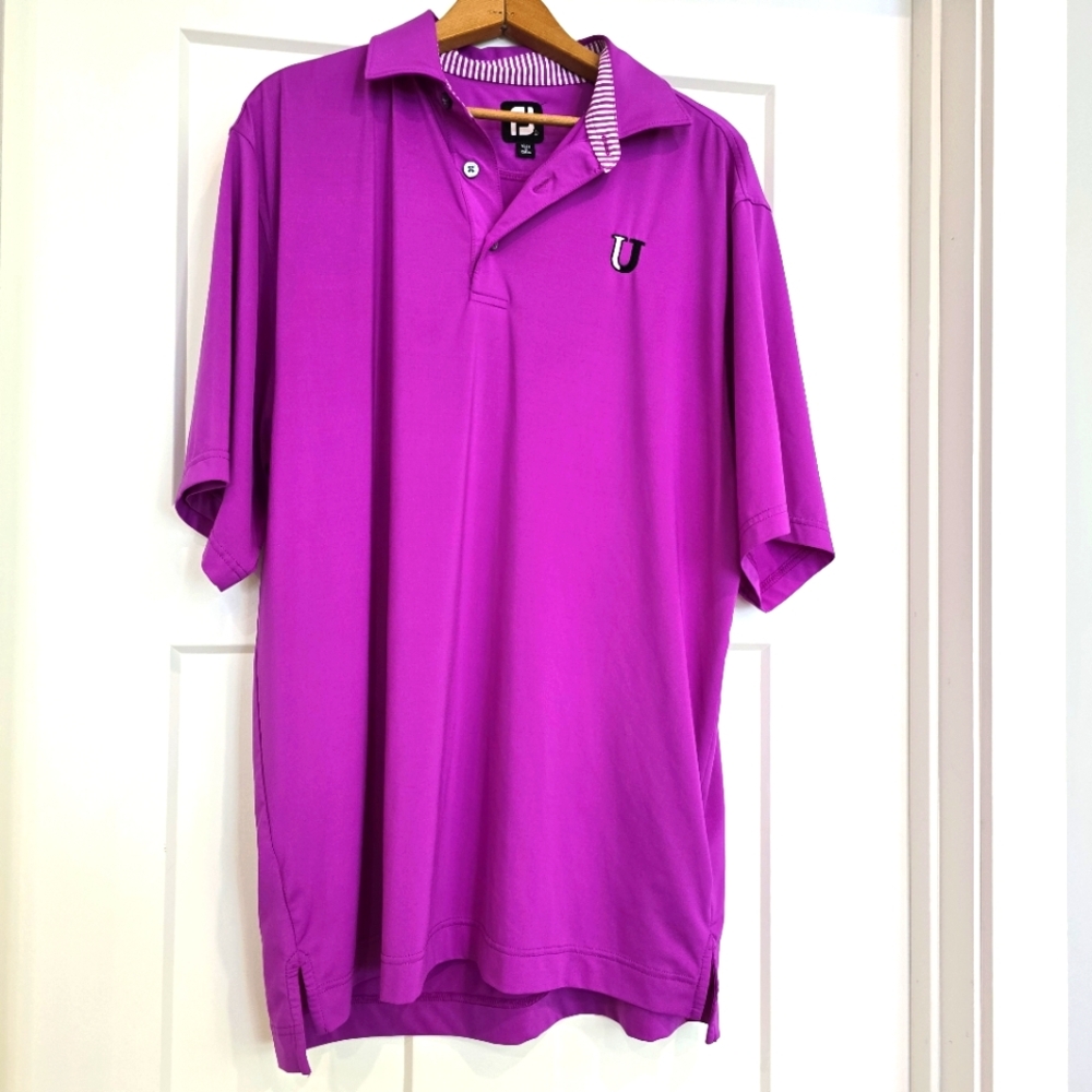 FJ Foot Joy Men's L Polo Shirt Purple Short-sleeve U Logo Golf Performance
